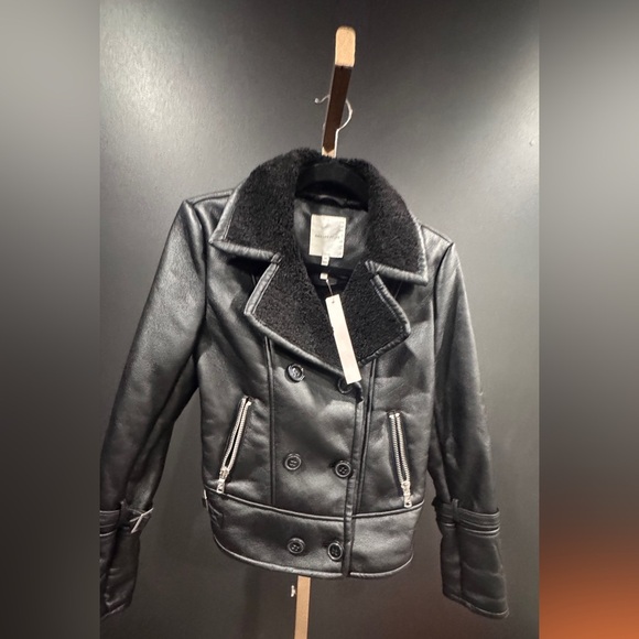 Avec les Filles Anthropologie NEW Black Faux Leather/Shearling Jacket - Picture 10 of 16